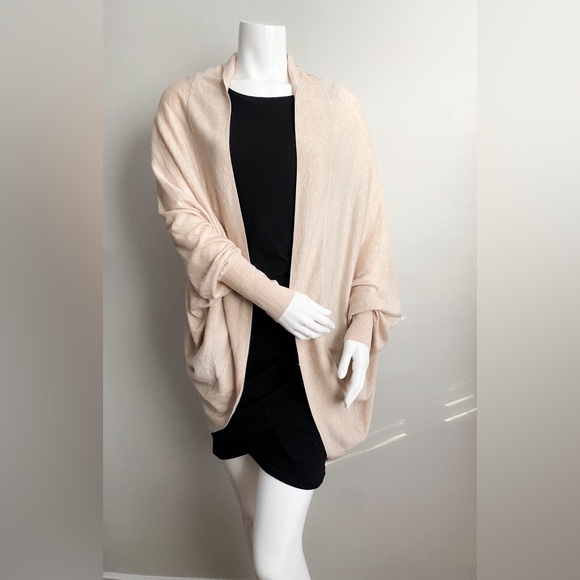Kimono Dolman Wool Cotton Sweater Cardigan Beige Relaxed Boho Cottage Minimalist - Picture 4 of 8